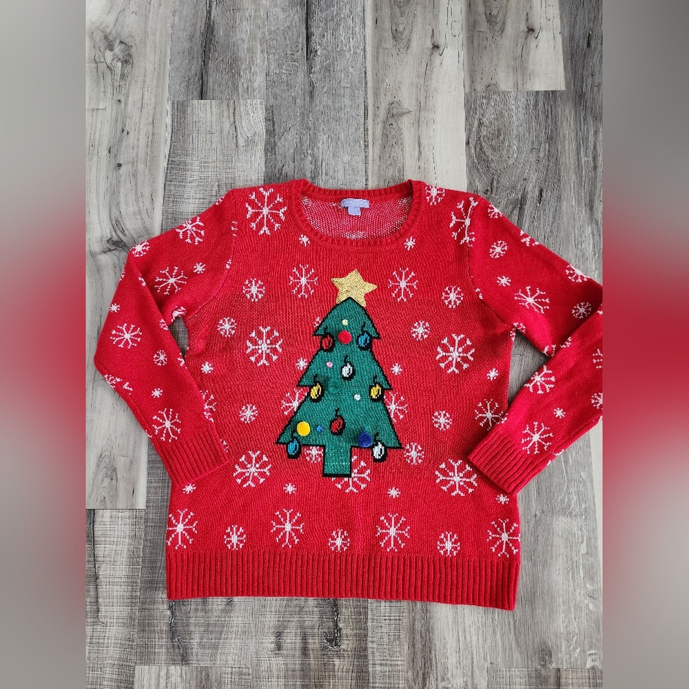 Laura Scott Red Christmas Tree Crewneck Sweater